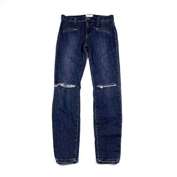 Current/Elliott Black Distressed Zipper Ankle Skinny Jeans - Picture 3 of 4